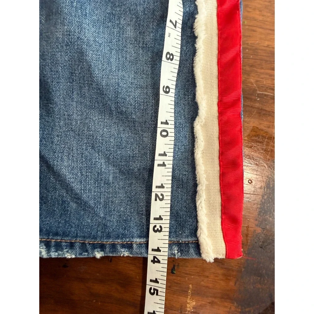 Zara TRF Denim Mini Skirt Blue Medium Wash‎ Red White Side Stripe Size XS 24
